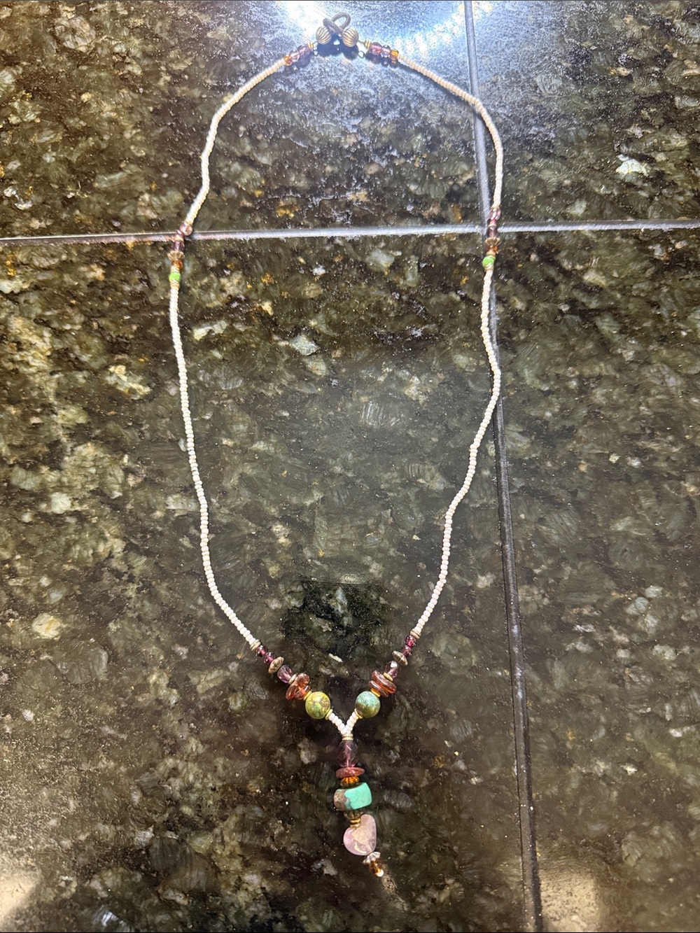 real turquoise, Amber, rose quartz necklace.